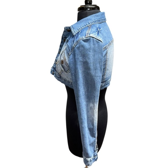Younique Cropped Y2K Stretch Denim Jean Jacket Size Small Festival Layering - Picture 3 of 8